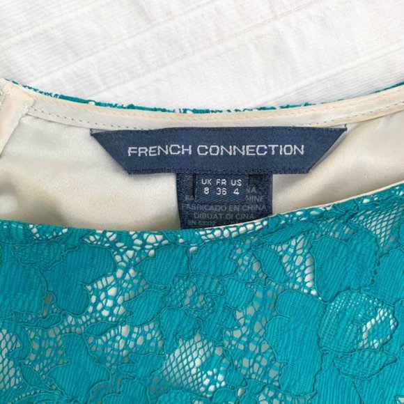 French Connection Teal Lace Long Sleeve Dress - Picture 8 of 14